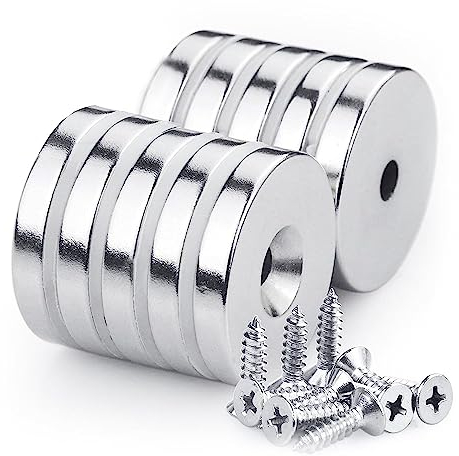 10 Stück 30mm x 5mm Neodym Disc Senkkopf Loch Magnete, 12 kg Zugkraft, Starker Schraubmagnete mit 10 Schrauben zum Basteln, Magnete Zum Schrauben für DIY Craft