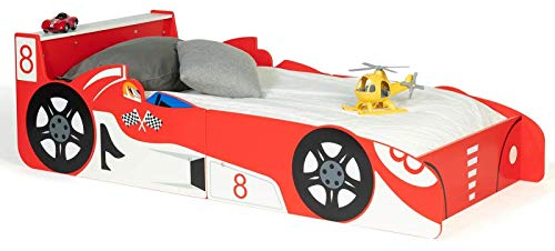 IDMarket - Kinderbett Auto Formel 1 Teddi 70 x 140 cm rot