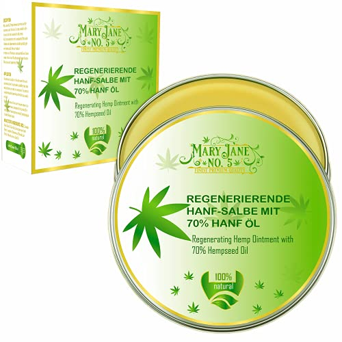 Mary Jane No.5 regenerierender Hanf Balsam mit 70% Hanfsamen Öl-Extraktt feuchtigkeitsspendend bei trockener Haut Neurodermitis straffende Hanfcreme Anti ageing mindert effektiv Falten (50ml)