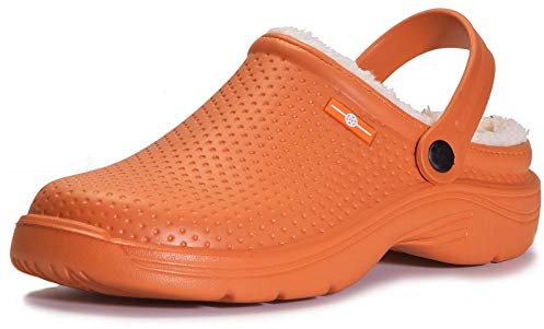 Eagsouni Clogs Hausschuhe Gefüttert Damen Damen Winter Gartenschuhe Wasserdicht Gartenclogs Warme Pantoletten rutschfeste, Orange, 38 EU