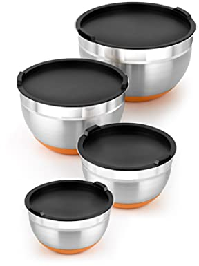 BRA A273011 Set de 4 Boles de Acero Inoxidable (12-16-20-24 cm), 0.4 litros, 18/10, Naranja