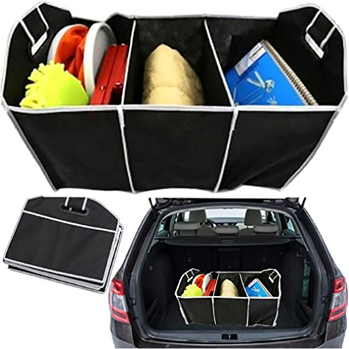 Retoo 50 x 32,5 x 32 cm Bolsa para maletero de coche con 3 compartimentos de poliéster, organizador universal para maletero, organizador de maletero, caja de almacenamiento, caja plegable