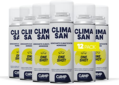 CAMP Climasan One Shot Spray - Igienizzante Climatizzatore e Abitacolo Auto Monodose, Spray Pulizia Condizionatore ad Azione Purificante - Ideale per Rimuovere Germi e Batteri, Made in Italy, 12x200ml