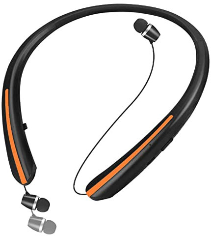 ZTBGY Neckband Earbuds,Foldable Bluetooth Headphones,Wireless Neckband Sports Headset with Retractable Earbuds, Sweatproof Noise Cancelling Stereo Earphones with Mic,for Running Sports Gym (Black)