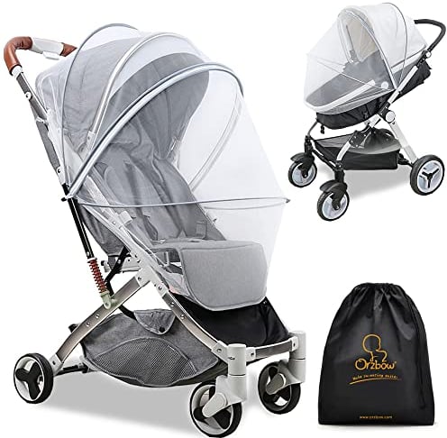 Orzbow Universal Insektenschutz für Kinderwagen,Reißfest Moskitonetz für Buggy mit Tasche,Atmungsaktiv Fliegennetz für Reisebett mit Gummizug,3D-Unterstützung und Zweiwege-Reißverschluss (Grau)