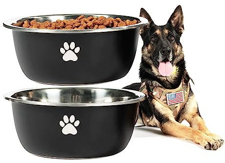 Podinor Lot de 2 bols à eau pour chiens, 490 ml, en acier inoxydable, extra large pour grands chiens géants