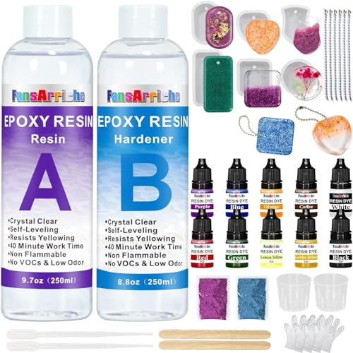 FansArriche Epoxidharz und Härter-Set 500 ml, 2-teiliges selbstnivellierendes Gießharz-Starter-Set für Anfänger zum Gießen und Beschichten, Kunst, Schmuckherstellung, Basteldekoration