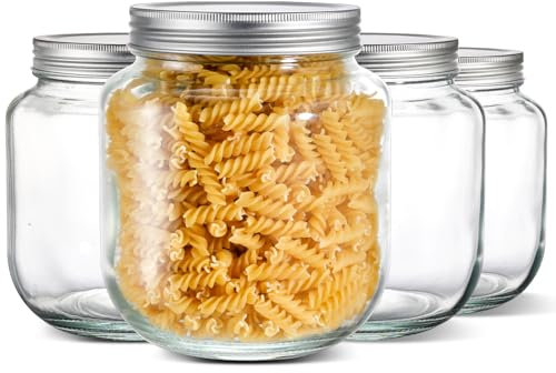 Coloch 4 Pack Half Gallon Glass Jar with Airtight Metal Lid, 64 Oz Clear Food Storage Jar Wide Mouth Glass Pantry Container for Candy, Cookie, Flour, Kombucha Tea, Fermenting