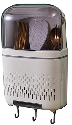Estante para Cubiertos, Soporte para Drenaje, Estante para Colgar en la Cocina, escurridor de Cubiertos de Almacenamiento compartimentado Impermeable a Prueba de Herrumbre con Cubierta(Blanco)