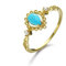 KnBoB Ehe und Verlobungsring, Damen 14 Karat (585) Gold Ring, Perle Blau Tropfen Türkis mit Weiß Rund Perle Ring Schlicht Größe 56 (17.8)