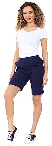 MyShoeStore Ladies Womens 3/4 Three Quarter Half Elasticated Trouser Plain Capri Cropped Stretch Trousers Plain ¾ Length Pants Summer Shorts Plus Big Sizes 10 to 24 (Plain Shorts Navy, 16)