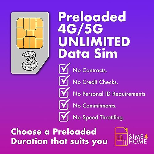 3 Sim with UNLIMITED 5G Data Preloaded for 12 months. No Contracts, No Credit Checks, No Personal ID. Business Class Unthrottled Data.