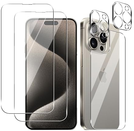 Effcotuo Schutzfolie für iPhone 15 Pro Zurück Schutzglas Rückseite für Panzer Schutz Glas Schutzfolie + Kamera Back Displayschutzfolie aus Glas [Kristallklarheit] mit iPhone 15 Pro