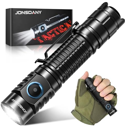 JONSDANY Linterna LED Recargable, 1200 Lúmenes Linterna Potente, Linterna Táctica 6 Modos, Antorcha de Bolsillo para Acampar Senderismo Pesca Ciclismo