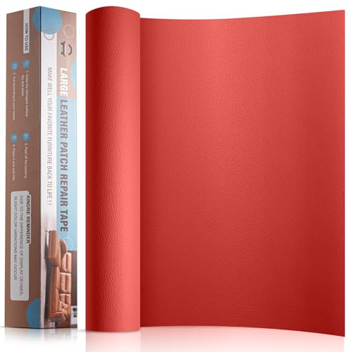 Leder Reparatur Set Rot,OAZ Kunstleder Selbstklebend 40 x 80 cm,Kunstleder Reparaturset Leder Reparatur Patch Selbstklebende Lederflicken für Autositze Möbel Sofa Taschen