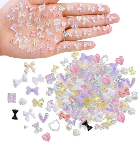 SHIYUAN 400Pcs Nail Charms, 3D Nail Charms in Various Styles and Shapes, Nail Art Gems, Suitable for Manicure and DIY Creative Jewelry