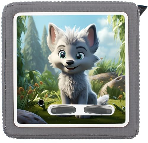 yabaduu Schutzfolie Süße Tiere kompatibel mit Toniebox Lauscher Station Aufkleber personalisierbar Zubehör für Kinder Spielzeug passgenau selbstklebend Y031 (Nr. 70 Wolf, Ohne Wunschname)