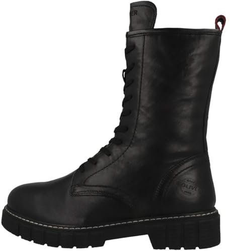 s.Oliver Damen Winterstiefeletten zum Schnüren aus Leder Gefüttert, Schwarz (Black), 39 EU