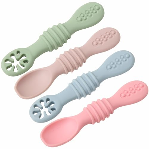 FlyWave Cuchara Bebe Aprendizaje, Set de Precucharas y Cucharas BLW en Silicona, Recomendadas por Nutricionistas, Ergonómicas y Higiénicas, Ideal para Autoalimentación y Alivio de Encías