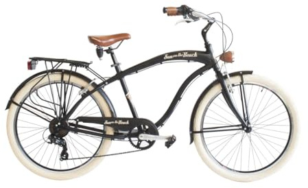 Via Veneto the Original – Cruiser-Fahrrad für Herren, Sun on the Beach Man 26 Zoll, 6-Gang-Schaltung, Größe 47, schwarz matt, Retro Vintage aus Aluminium | VV790M