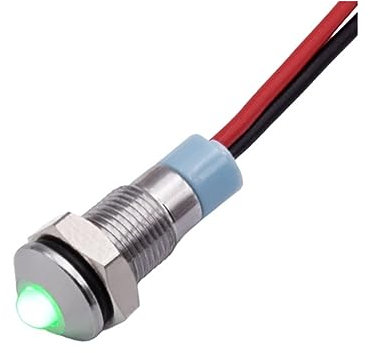 Indicatore LED in metallo da 6 mm Indicatore luminoso impermeabile 12V 24V 110V 220V Rosso Verde Blu Ambra Bianco Lampada pilota Filo conduttore Pannello luminoso di segnalazione(Green,12V-24V)