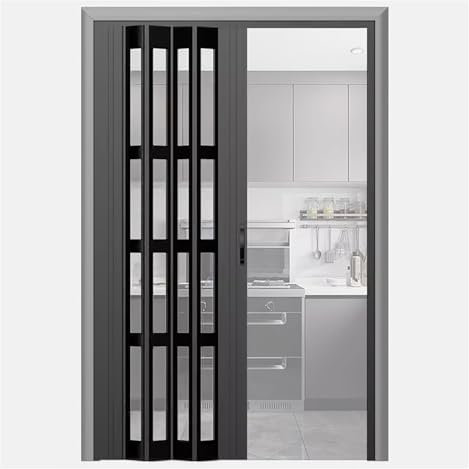 porte a soffietto Porta a fisarmonica in vetro acrilico trasparente con telaio, porta interna pieghevole a scomparsa, porta divisoria scorrevole per cucina/lavanderia/armadio(76x80in(193.1x203cm))