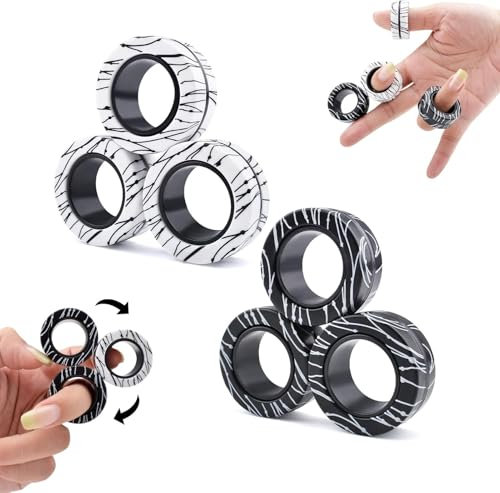 ASIOWELY Magnetische Ringe ADHS Spielzeug Fidget Toys Erwachsene,6 PCS Cool Fidget Magnet Ringe für Anti Stress Spinner Fingerring Ring für Kinder Teenager Geschenke für 3-6-8 + Jahr Alten Jungen
