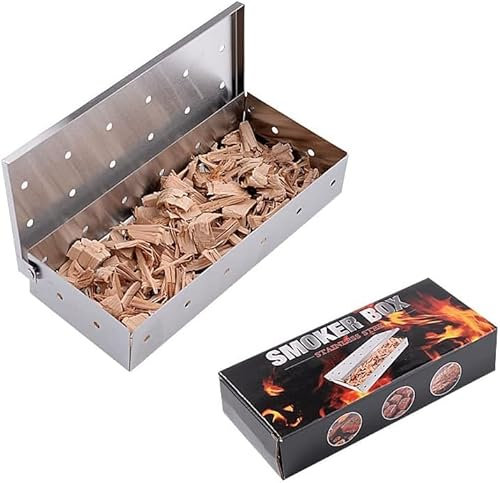 Caja de ahumador, ahumador barbacoa,ahumador,caja de ahumador de parrilla de barbacoa de acero inoxidable para fumadores, caja de ahumador para parrillas de gas, carbón y parrillas de gas