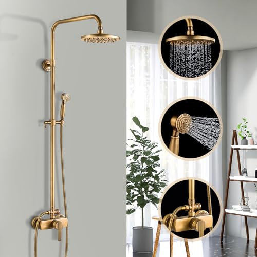 BOOXELY Set doccia in ottone anticato, regolabile in altezza, 70 ~ 150 cm