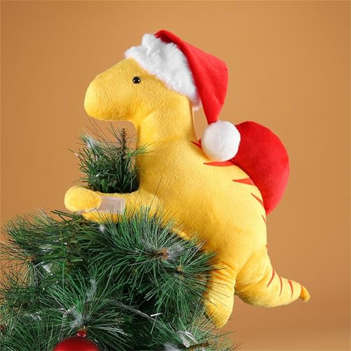 Cute Plush Dinosaur Christmas Tree Topper Stuffed Yellow Dino Christmas Tree Hugger Christmas Decorations Indoor (Yellow, 32cm)