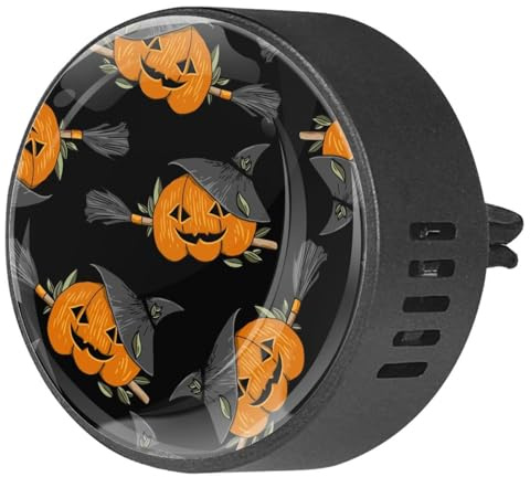 VAPOKF 2 PCS Vent Clips Car Air Freshener with Halloween Pumpkin with Witch Hat Broom Prints, Aromatherapy Essential Oil Diffuser