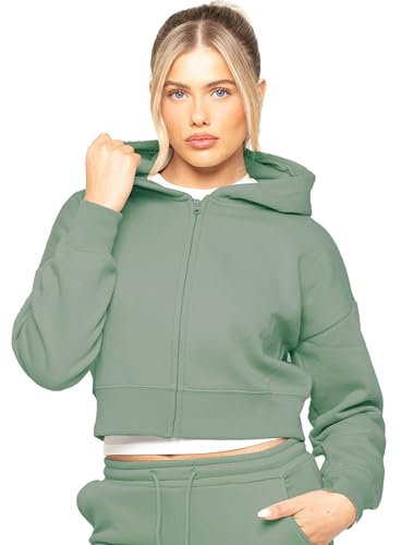 989Zé ENZO Womens Hoodie Top Casual Fleece Cropped Sweatshirt With Hood Crop Hoody (UK, Alpha, S, Regular, Regular, Khaki)