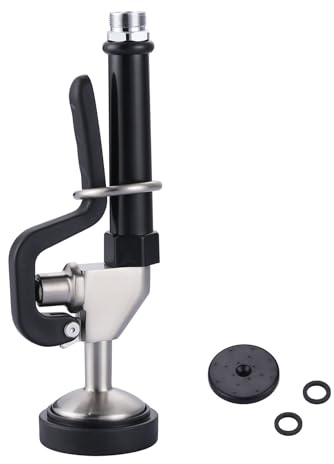 Black and Brushed Nickel Pre Rinse Sprayer with 7/8-20UNEF Handle Grip Assembly, 1.42 GPM High Pressure Pull Down Spray Head, Handheld Dish Sprayer Nozzle Replacement Part for Commercial Sink Faucet