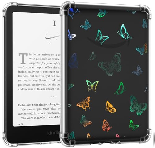 MoKo Hülle für 7 Kindle Paperwhite(12. Generation) 2024 und Kindle Colorsoft Signature Edition (1.Generation),Ultradünne Weiche Hülle TPU Klar Rückseite Schutzhülle Durchsichtig, Dazzle Schmetterling