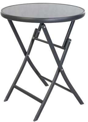 Mojawo Glastisch Bistrotisch Balkontisch Gartentisch Klapptisch Campingtisch Outdoortisch Glas/Metall Anthrazit Schwarz Ø60xH72cm