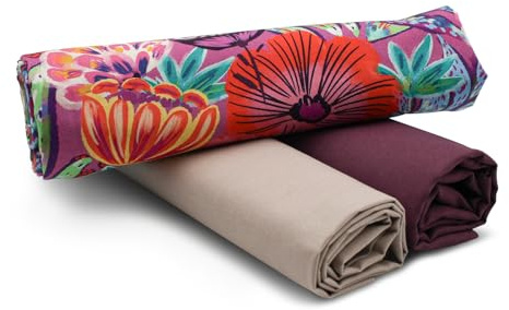 VmG-Store 1,5m Baumwollstoff Set Designstoff + 2x Uni farblich abgestimmt 100% Baumwolle Material Auswahl (Blütenzauber Digital Fuchsia Set89)