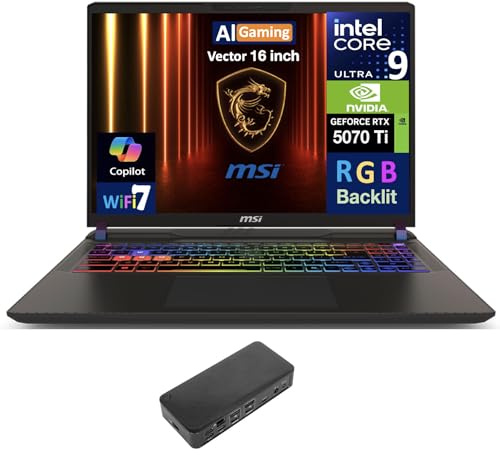 MSI Vector AI Gaming Laptop 16.0 240Hz WQXGA Display (Intel Ultra 9-275HX, GeForce RTX 5070 Ti 12GB, 32GB DDR5, 2x8TB PCIe SSD (16TB), RGB KB, 2 Thunderbolt 4, Win 11 Pro) w/USB-C Dock