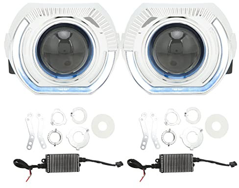 XTevu Bi LED Projector, Headlight Lens with Angel Eyes, 3in 12V, H1 H4 H7 HB3 HB4 D1 Retrofit Lens (Ojos de ángel blanco)
