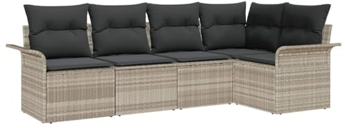 vidaXL 5-teiliges Gartenecksofa-Set mit Kissen in Hellgrau aus Poly-Rattan – wetterfestes modulares Möbel für Patio und Terrasse