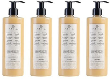 Prija Relaxing Massage Lotion with Aloe Vera and Cypress Oil 4X 380ml | Refreshing and Moisturising Body Cream for Massage. Leaves You Feeling Relaxed with a Sense of Wellbeing.