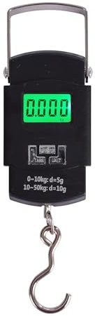 VGE Digitale Kofferwaage 50kg, Gepäckwaage mit Tara-Funktion und Temperaturanzeige, hintergrundbeleuchtetes LCD-Display, Hängewaage Fischwaage für Reisegepäck Angeln, Schwarz