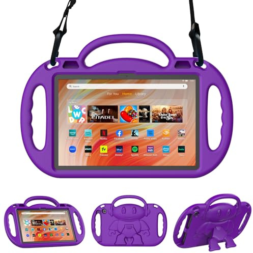Fire HD 10 Tablet Case for Kids (13th/11th Gen, 2023/2021) - Sonlaryin Lightweight Kid-Proof Case with Strap, Handle and Kickstand for Fire HD 10 Plus & Kids Pro Tablet, Not Fit Kobo - Purple