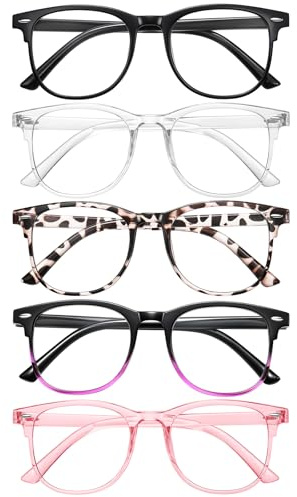 zehexa 5 Pack Reading Glasses for Men and Women, Blue Light Blocking, Round Frame Computer Glasses for Screen Use, Anti Eyestrain Lightweight Readers