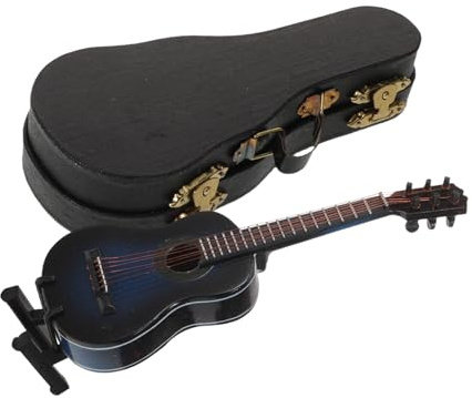 AKOOSY Miniaturgitarre mit Ständer und Koffer, 14cm Modell | Blau, Glatte Oberfläche und Praktische Präsentation, für Schreibtisch und Wohnraum mit Zubehör