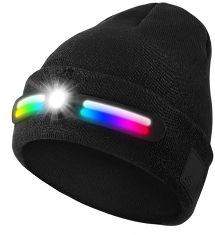 AYPOW Modische Mütze mit LED Licht, Wiederaufladbare Type-C Beleuchtete Strickmütze Laufmütze, Winter Warm Wasserdicht Stirnlampenmütze Beanie Wintermütze für Outdoor, Tech Geschenke für Männer Frauen