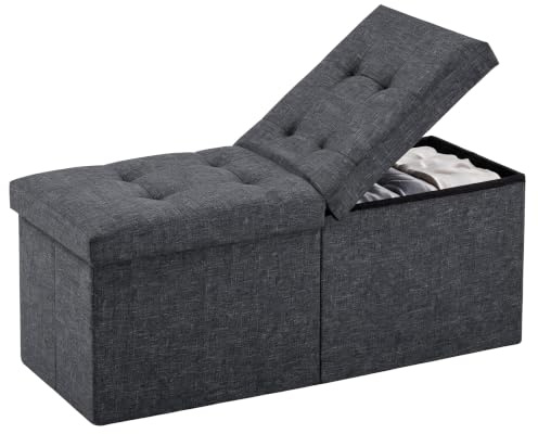 JIUYOTREE Sitzhocker mit Stauraum klappbare Sitzbank 33 x 80 x 33 cm Fußbank Aufbewahrungsbox Stuhl hinter dem Bett für Wohnzimmer Flur Schlafzimmer Elfenbeinweiß (Dunkelgrau)