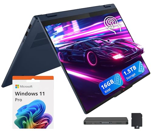 Lenovo Ideapad 5 16 WUXGA Touchscreen 2-in-1 Laptop, AMD Ryzen AI 5 340, 16GB RAM, 1.5TB Storage(512GB SSD+1TB Docking Station Set), Backlit Keyboard, Radeon 840M, Wi-Fi 6, Win 11 Pro, Blue