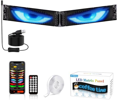 2er LED Laufschrift Augen für LKW, Programmierbares Anzeigetafel 102 * 348mm,LED Personalisiert Flexible Matrix Display mit Bluetooth-App-Steuerung USB,für Auto, LKW, Geschäft, Bar, Hotel