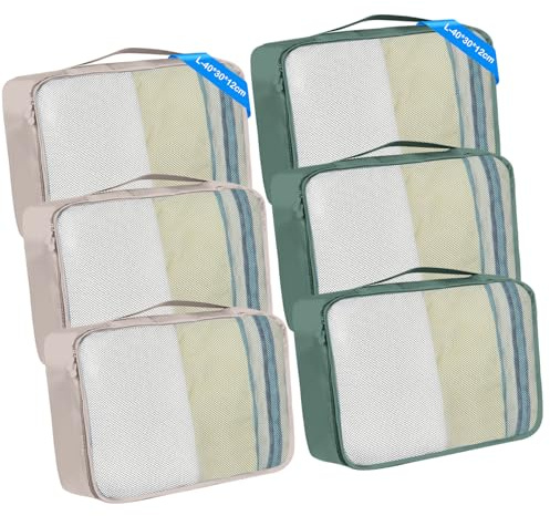BAGBUTY Packing Cubes - Koffer Organizer in verschiedenen Größen & Farben – Packwürfel für Reise & Haushalt (Beige & Bottlegrün, 6 x Large)