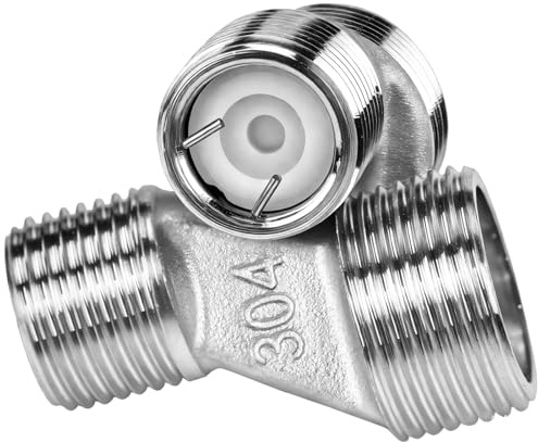Koeutoze Set da 2 raccordi eccentrici a S con valvola di non ritorno, 3/4 maschio a 1/2 maschio, disassamento 15 mm, in acciaio inox, per miscelatore a parete, doccia e vasca